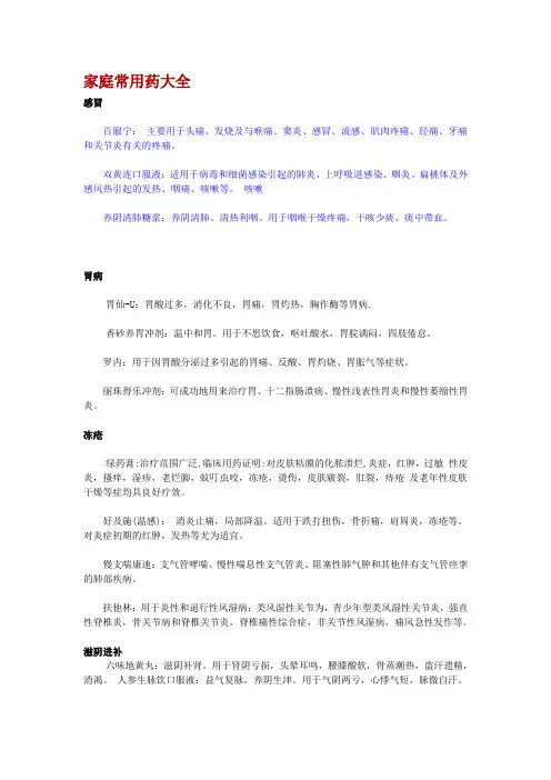 家庭常用药大全