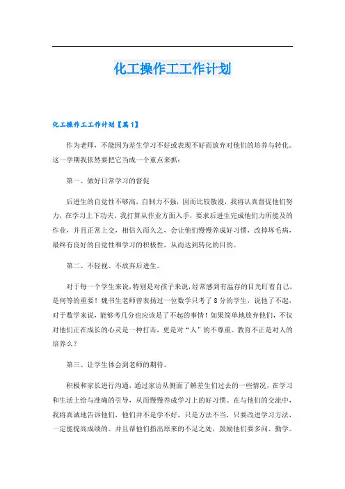化工操作工工作计划
