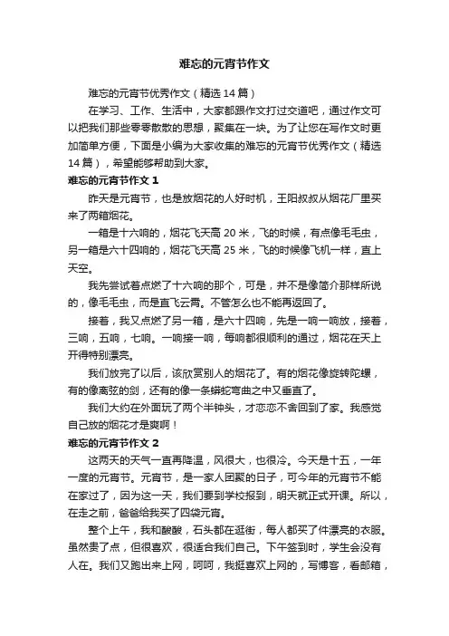 难忘的元宵节优秀作文（精选14篇）