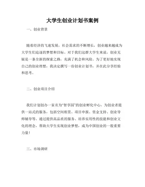 大学生创业计划书案例