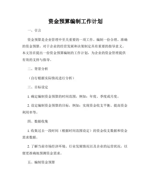 资金预算编制工作计划