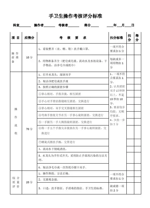 手卫生操作考核评分标准