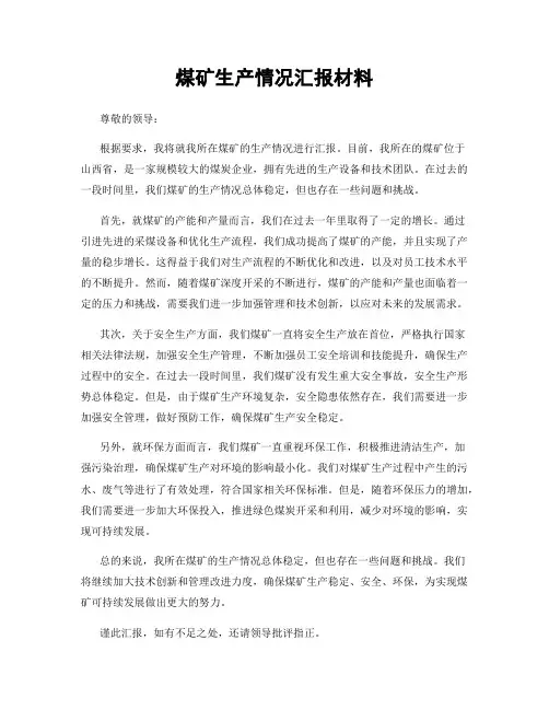 煤矿生产情况汇报材料