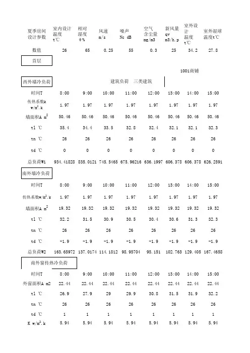 空调负荷计算表格