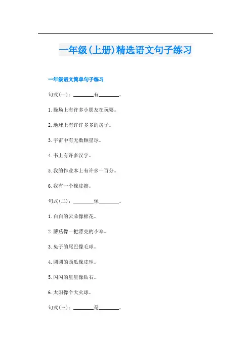 一年级(上册)精选语文句子练习