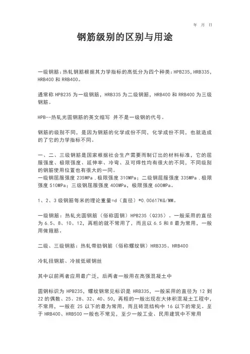 钢筋级别的区别与用途