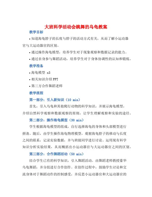 大班科学活动会跳舞的乌龟教案【含教学反思】