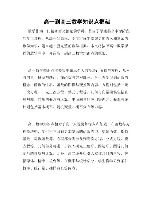高一到高三数学知识点框架