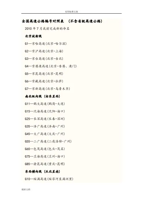 全国高速公路编号对照表