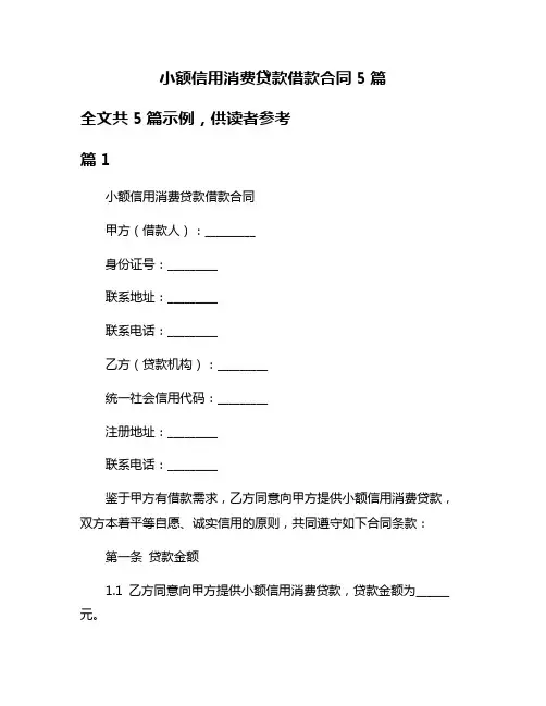 小额信用消费贷款借款合同5篇