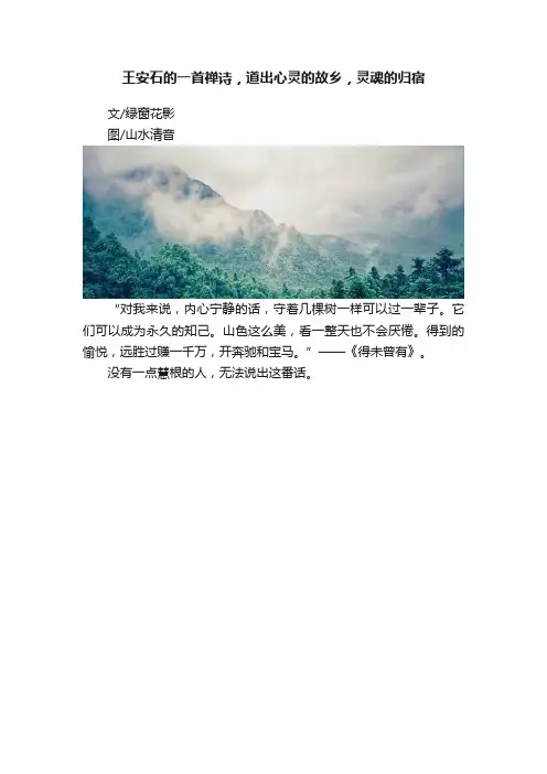 王安石的一首禅诗，道出心灵的故乡，灵魂的归宿