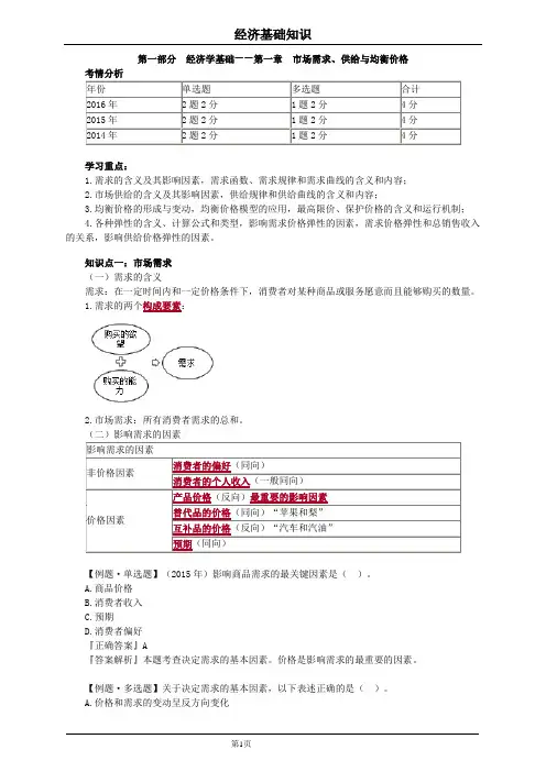 中级经济师经济学基础(第一章 市场需求、供给与均衡价格)