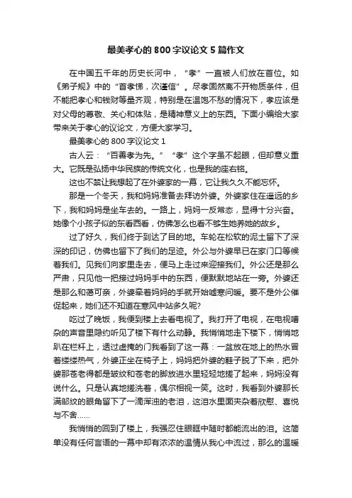 最美孝心的800字议论文5篇作文