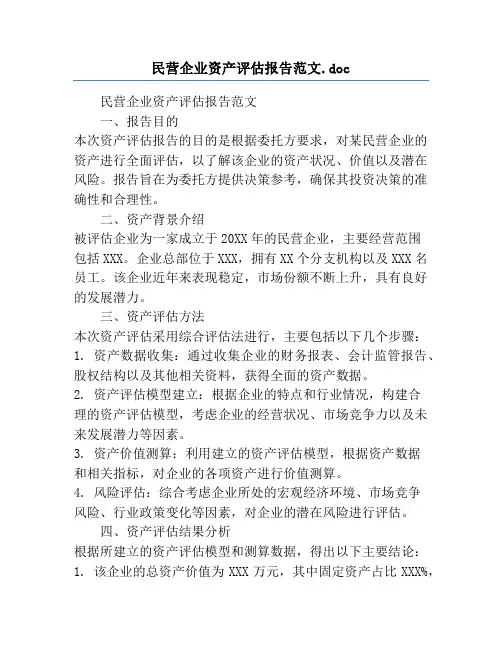 民营企业资产评估报告范文.doc