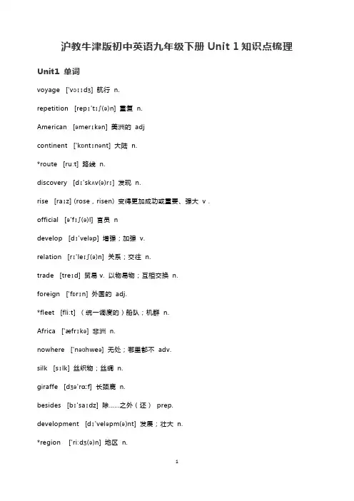 沪教牛津版初中英语九年级下册Unit 1知识点梳理