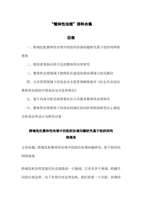 “整体性治理”资料合集