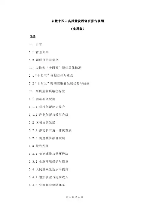 安徽十四五高质量发展调研报告提纲