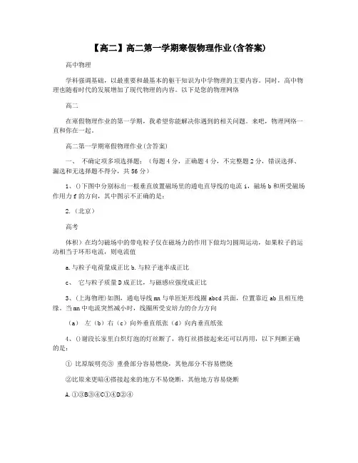 【高二】高二第一学期寒假物理作业(含答案)