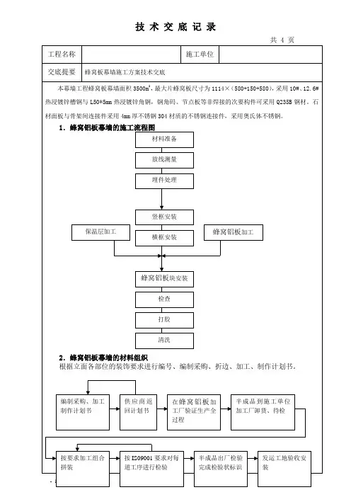 蜂窝铝板幕墙施工技术交底