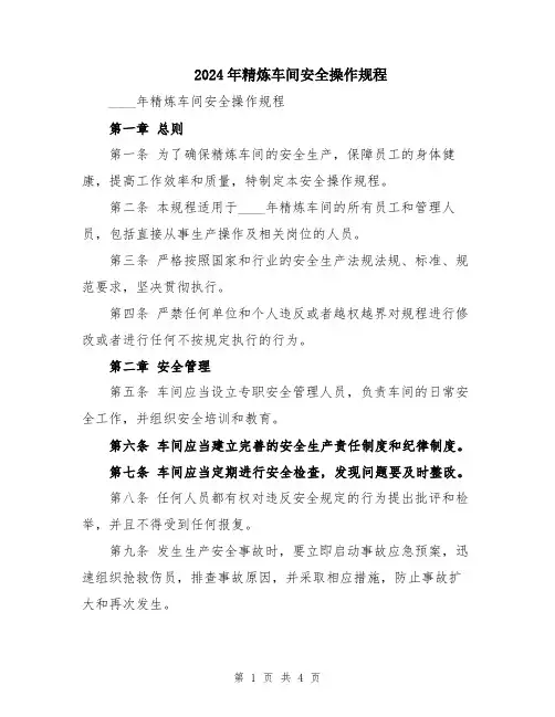 2024年精炼车间安全操作规程