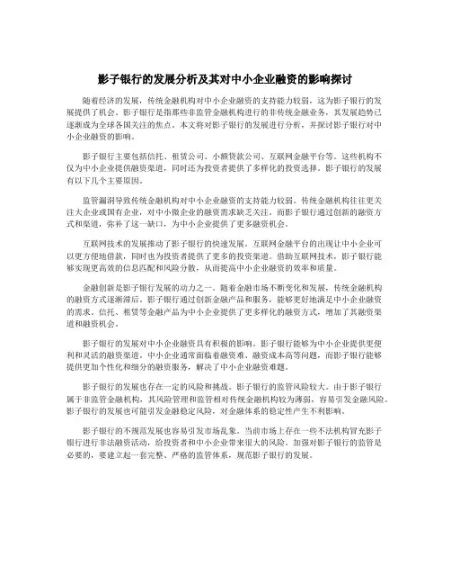 影子银行的发展分析及其对中小企业融资的影响探讨