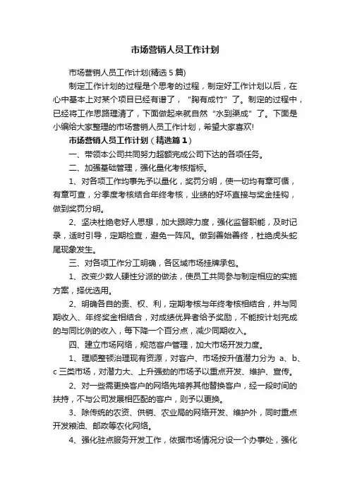 市场营销人员工作计划
