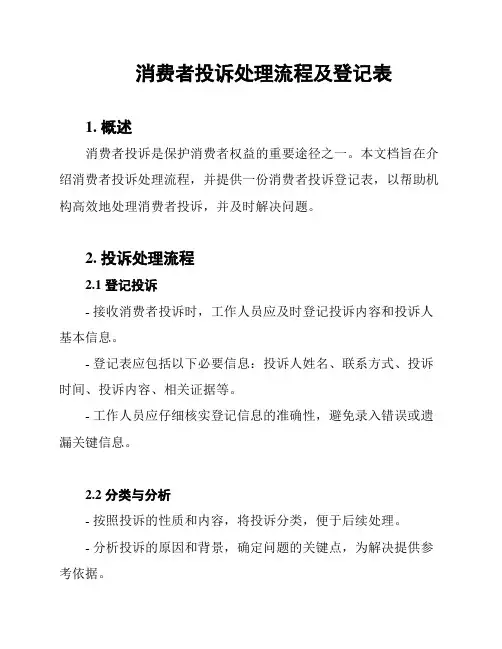 消费者投诉处理流程及登记表