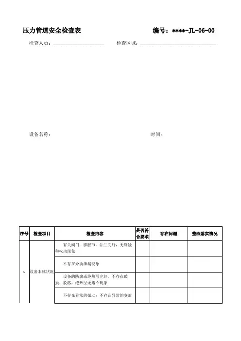 压力管道安全检查表