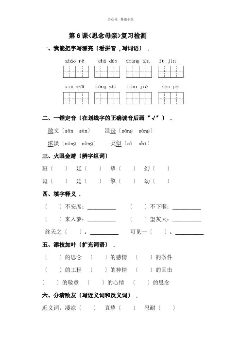 《怀念母亲》同步练习 2022年部编版配套练习附答案