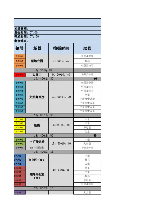 影视宣传片拍摄通告单