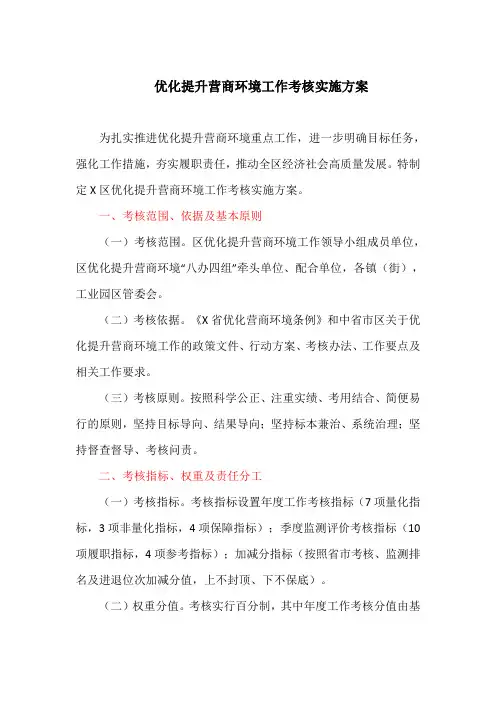 优化提升营商环境工作考核实施方案(最新)