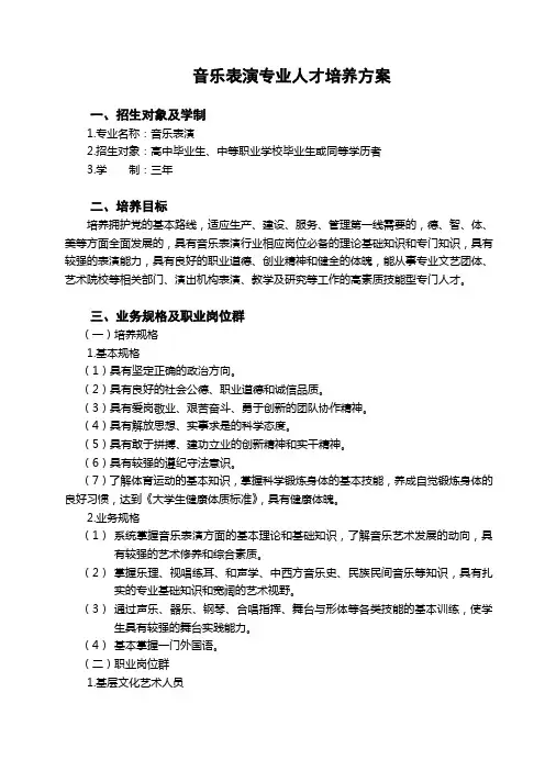音乐表演专业人才培养方案