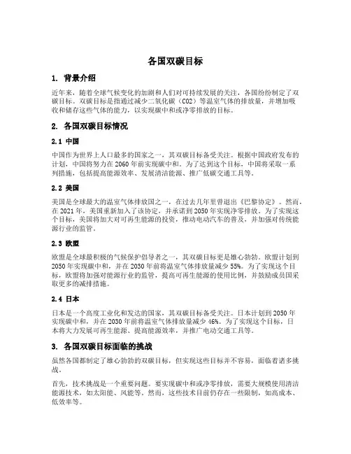 各国双碳目标