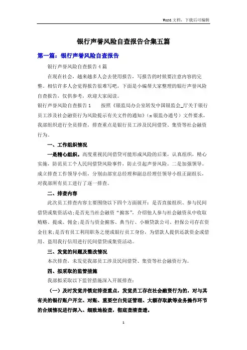银行声誉风险自查报告合集五篇