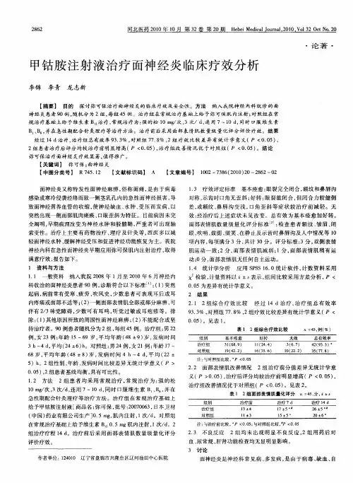 甲钴胺注射液治疗面神经炎临床疗效分析
