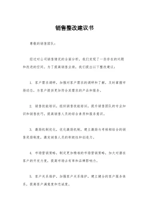 销售整改建议书