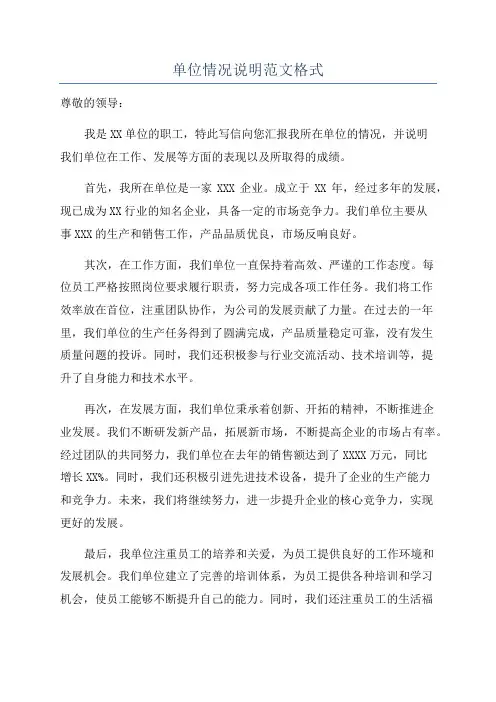 单位情况说明范文格式