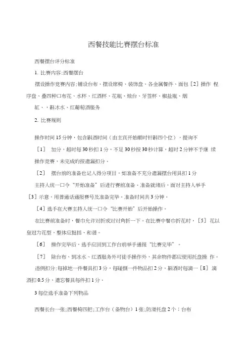 西餐技能比赛摆台标准