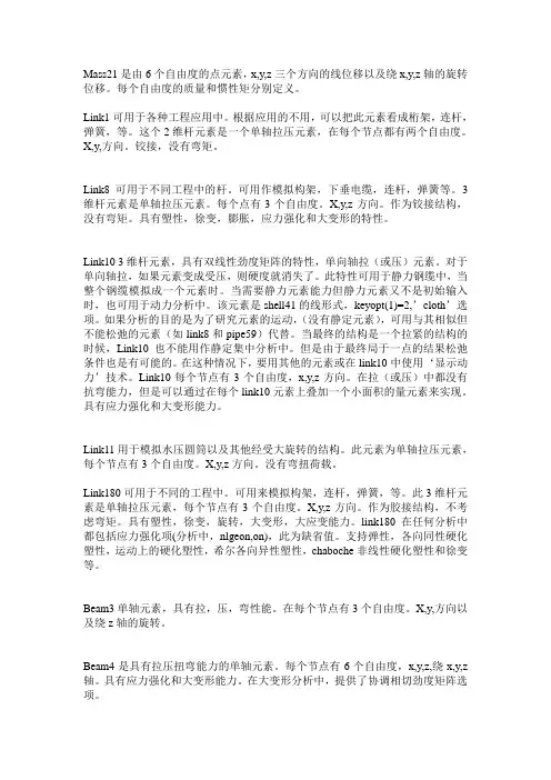 ANSYS单元类型(详细)