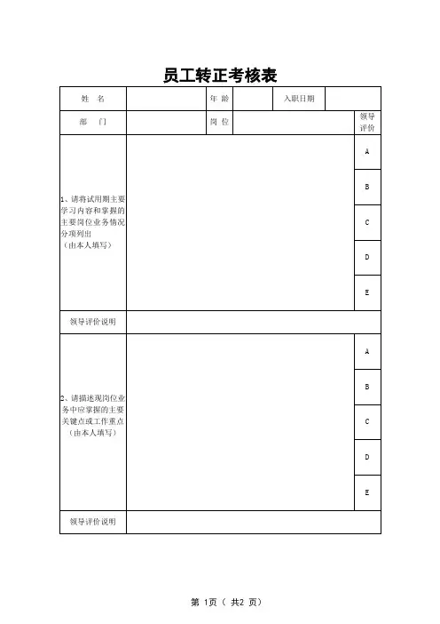 员工转正考核表(最终模板)