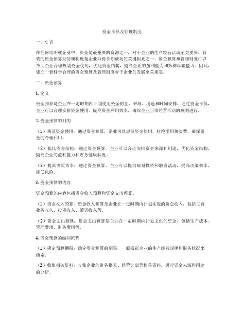 资金预算及管理制度