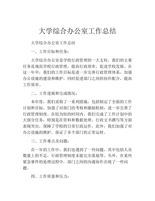 大学综合办公室工作总结