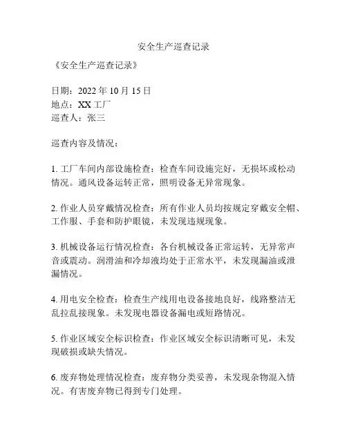 安全生产巡查记录
