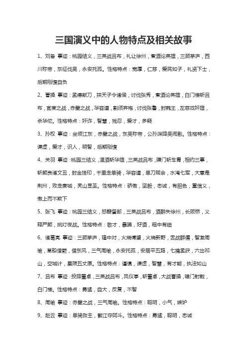 三国演义中的人物特点及相关故事