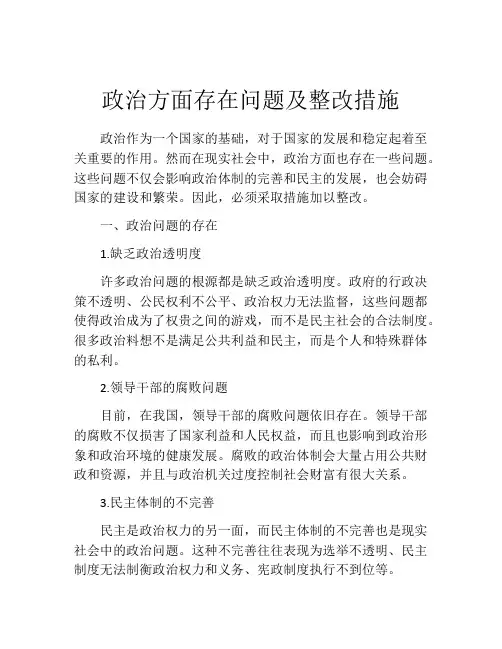 政治方面存在问题及整改措施
