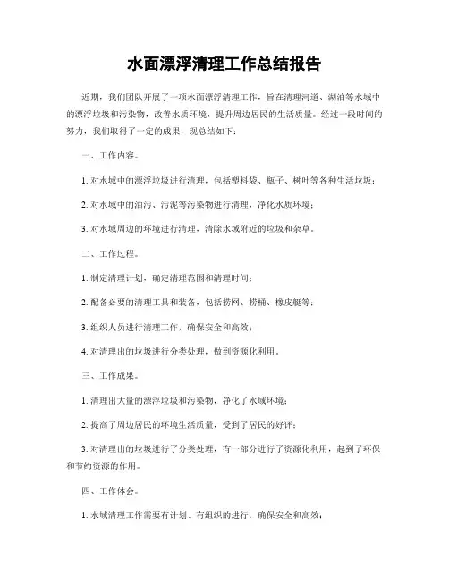 水面漂浮清理工作总结报告