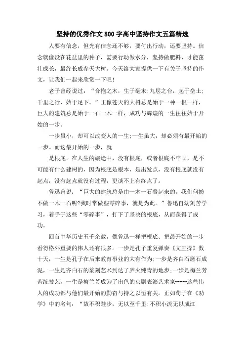 坚持的优秀作文800字高中坚持作文五篇