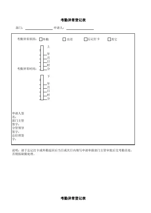 考勤异常登记表