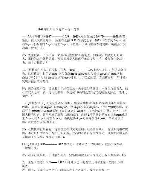 1949年以后中国称帝人物一览表