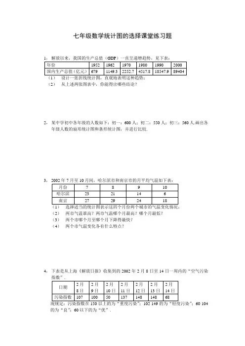 七年级数学统计图的选择课堂练习题